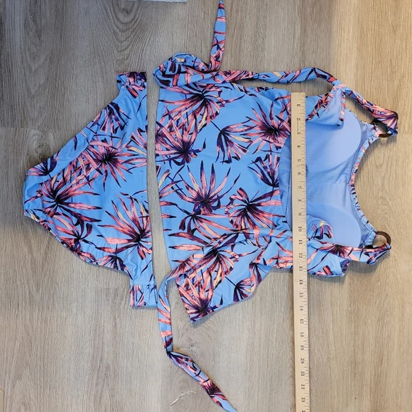 JESSICA SIMPSON Smocked Tankini Swim Top & Matching Bikini Bottom Botanical XL - Picture 8 of 16